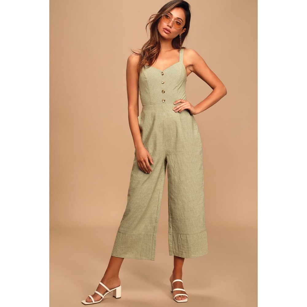 NEED SUPPLY FARROW Green Pinstripe Jumpsuit Sz L